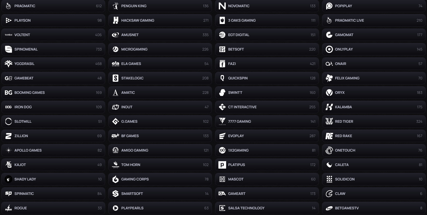 Casinova Casino Providers