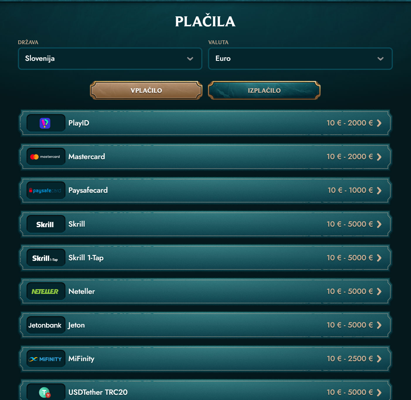 MyEmpire Casino Výplaty