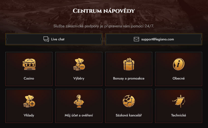 Zákaznická podpora Legiano Casino