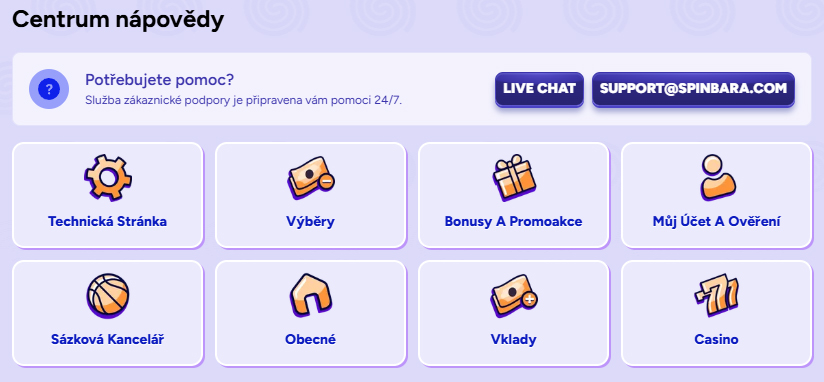 Spinbara Casino Help