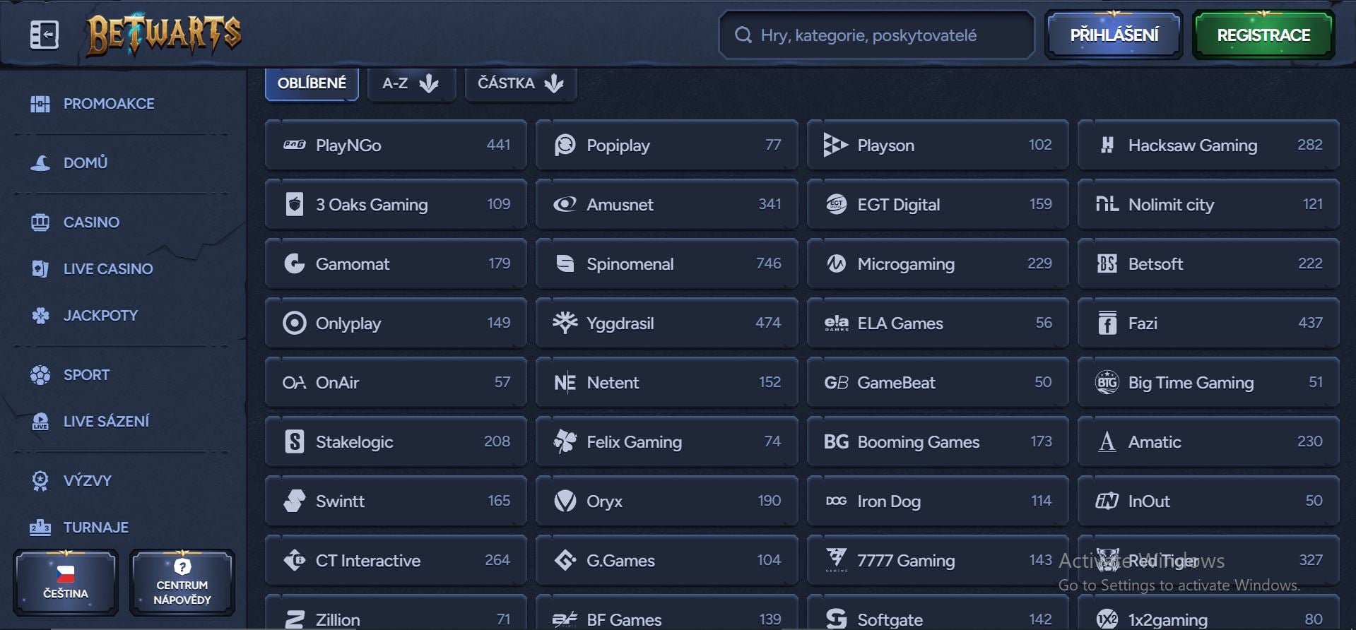 betwarts casino provider list