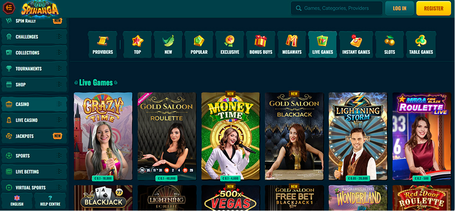 Spinanga živé casino