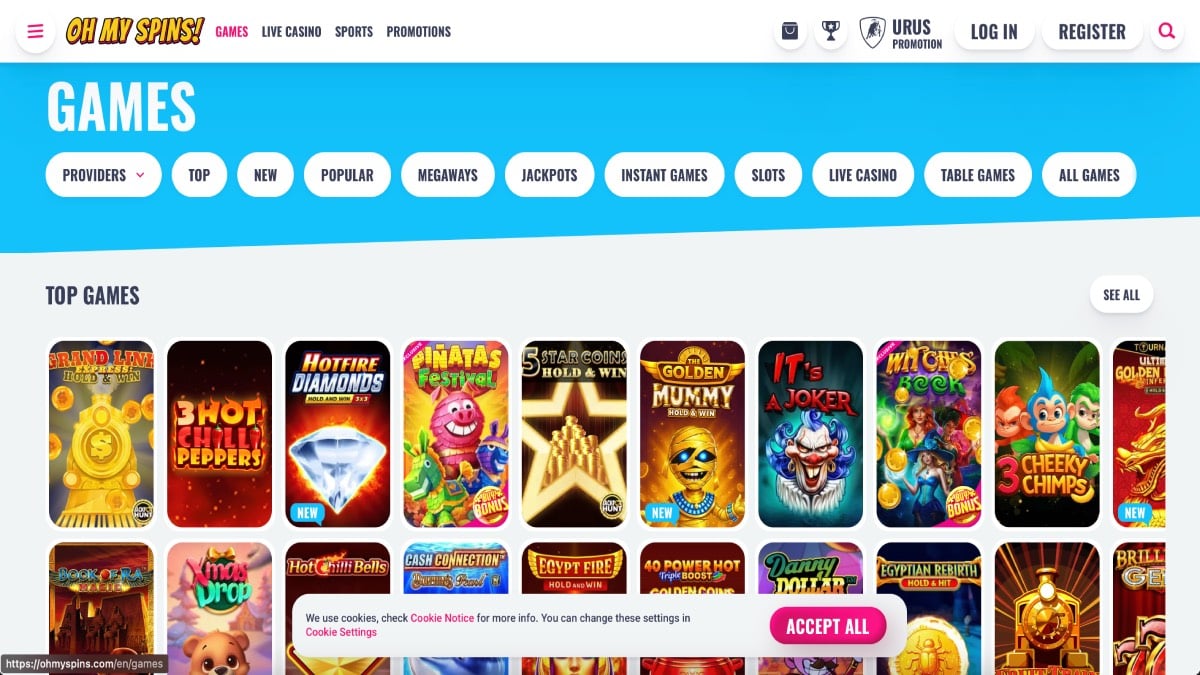 OhMySpins Casino Herní Kolekce