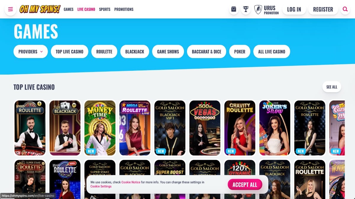 OhMySpins Casino Živé Casino