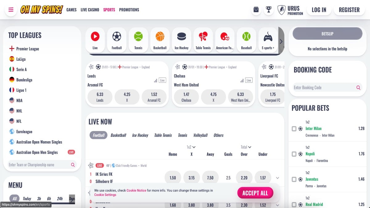 OhMySpins sportovní sázení