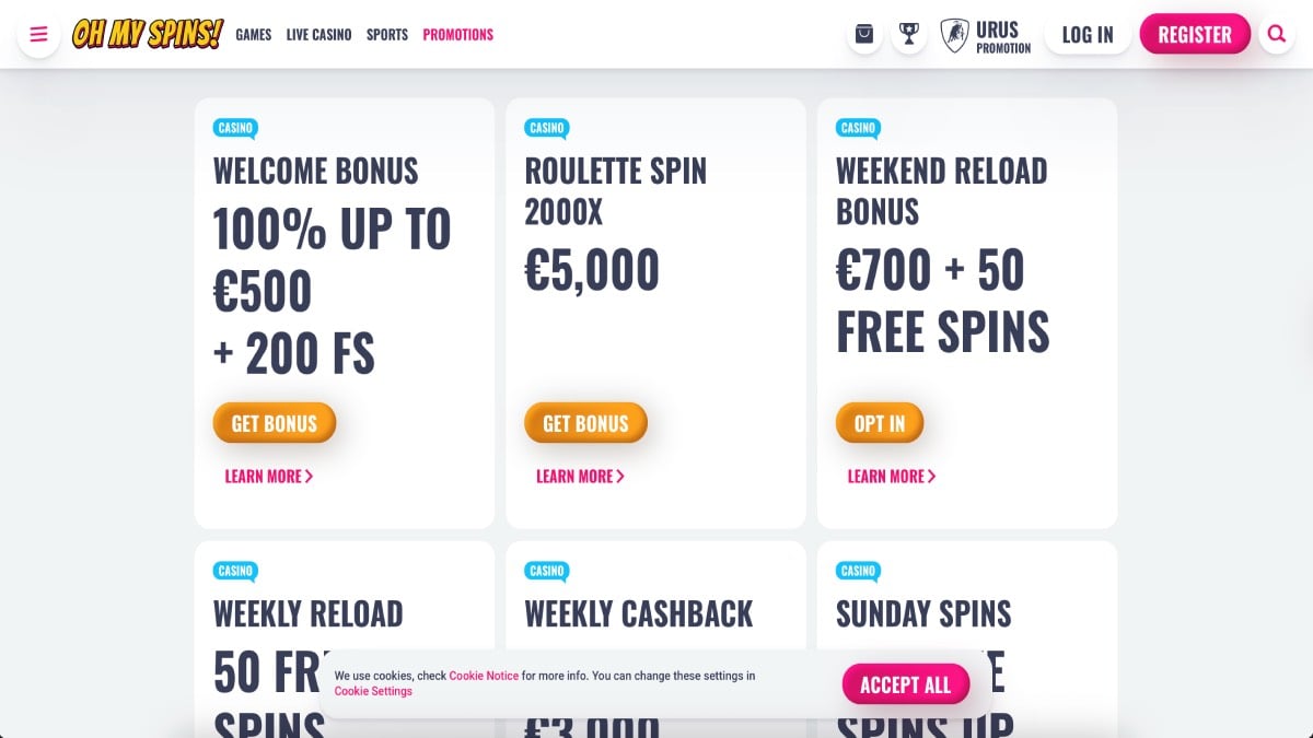OhMySpins Casino Promoakce