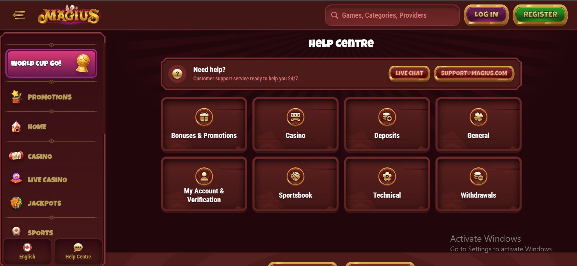 centrum nápovědy magius casino