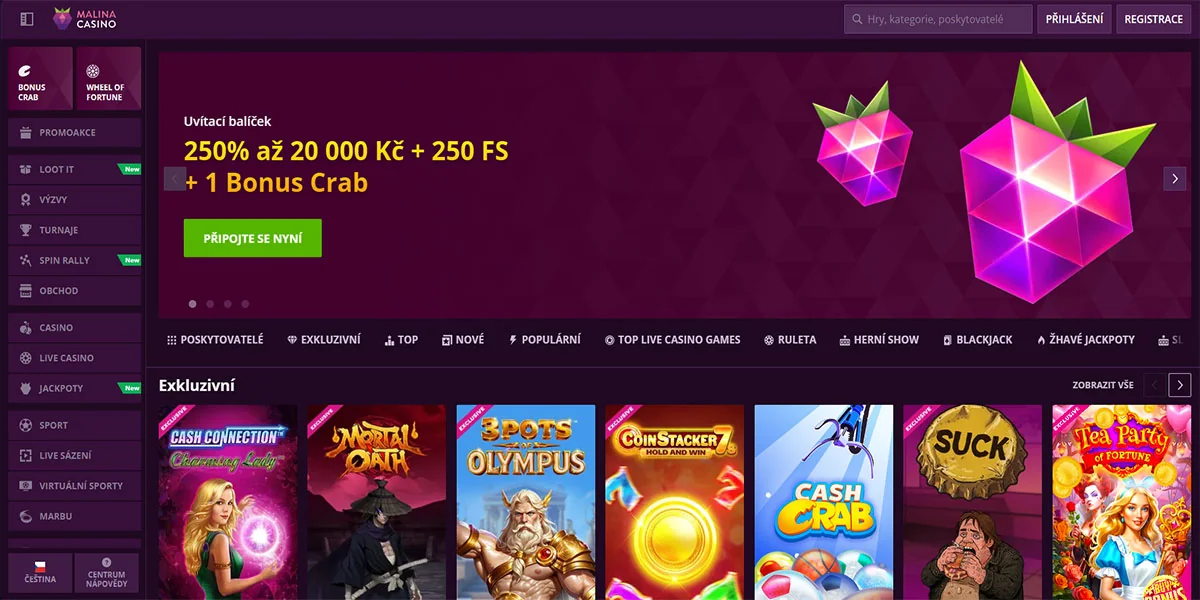 Malina Casino Home Page