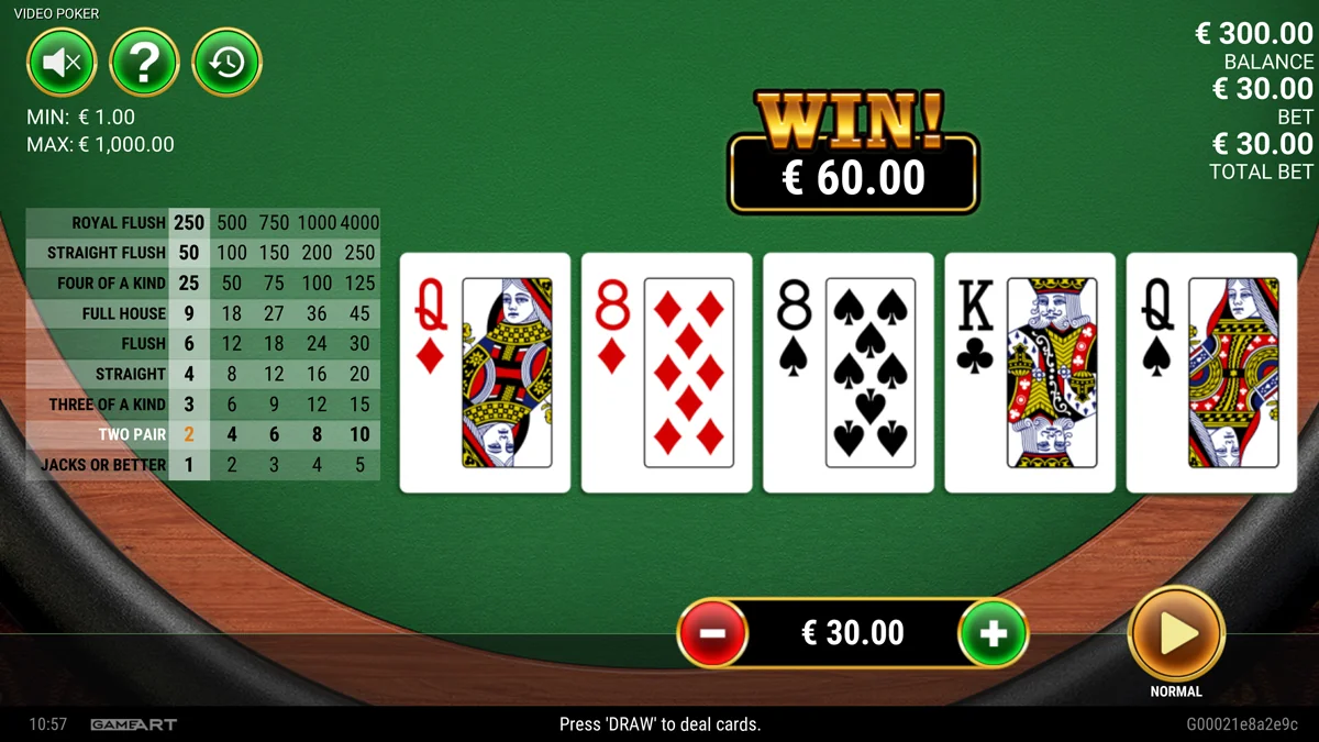 Video poker win
