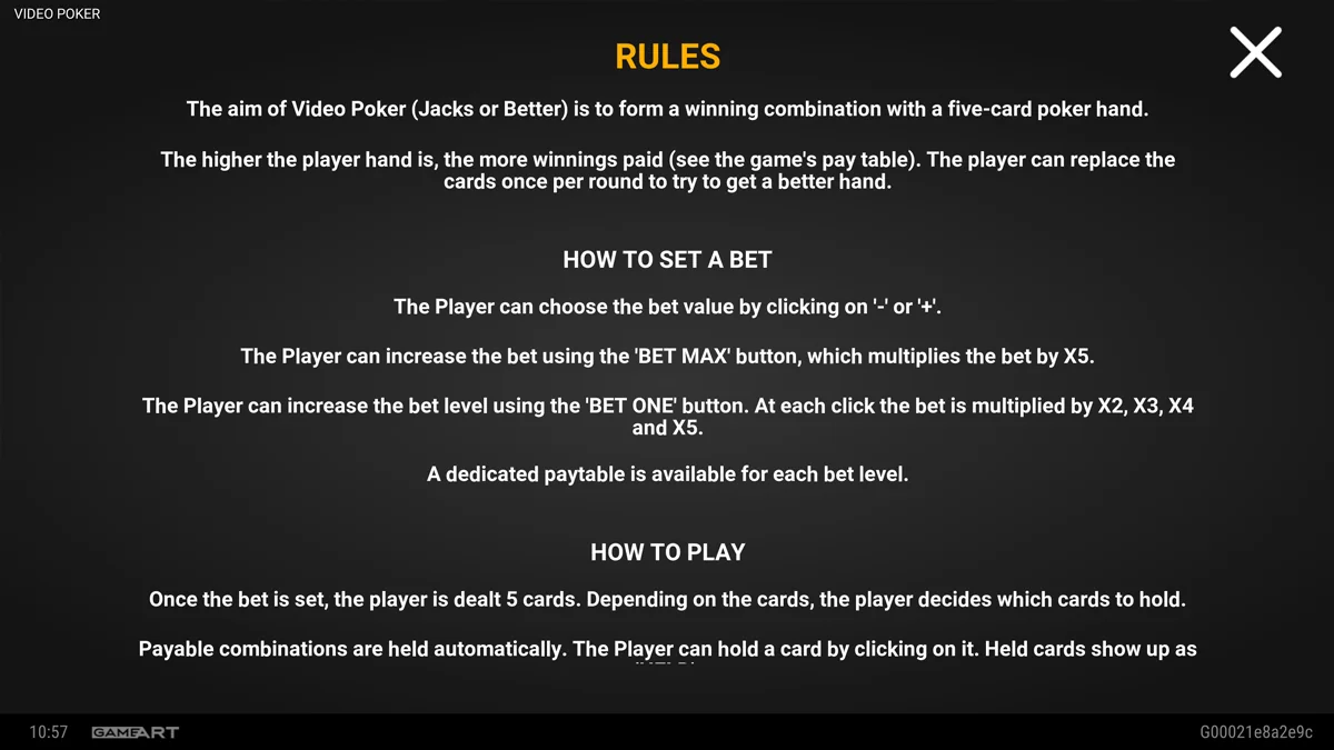 Video pokerrules
