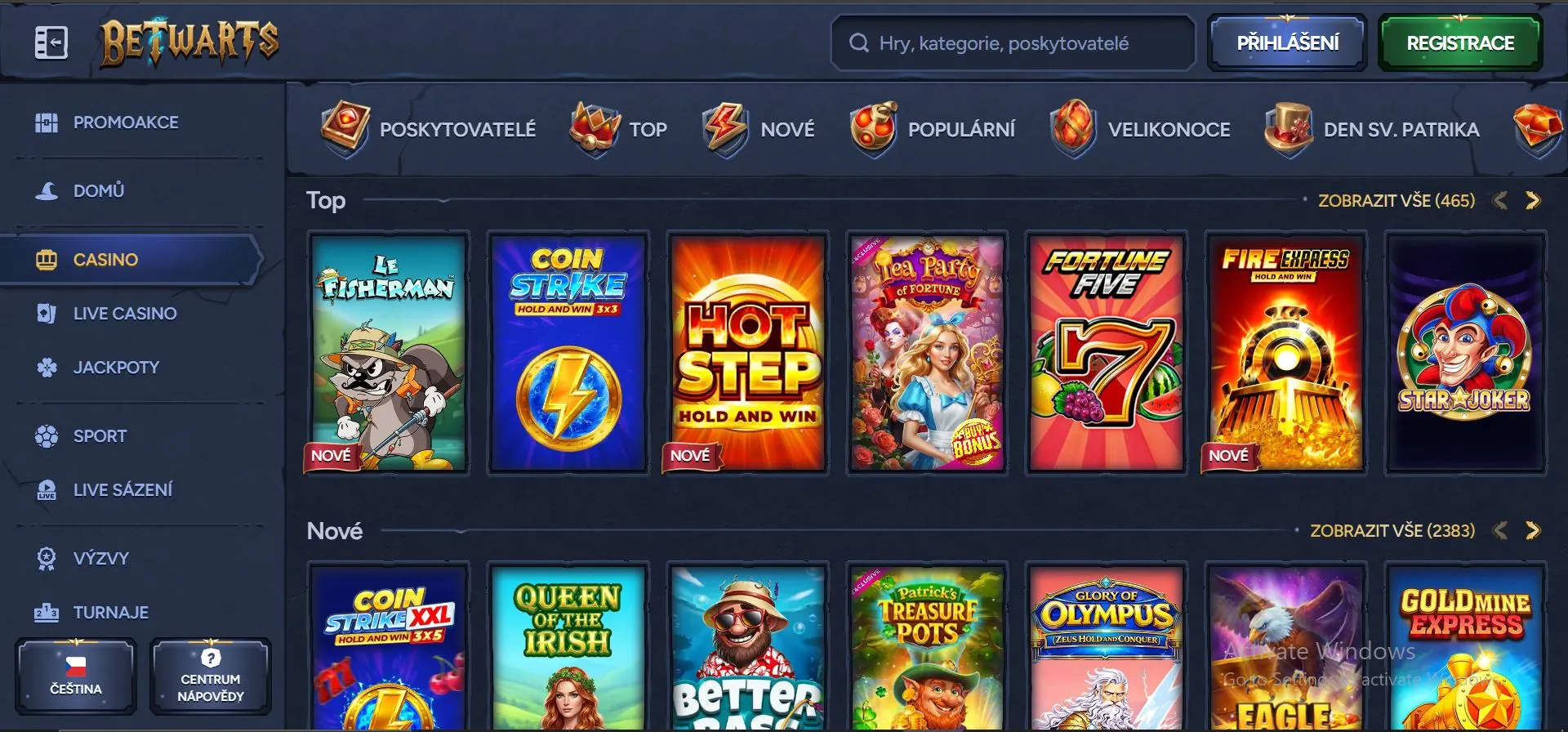 betwarts casino slot games