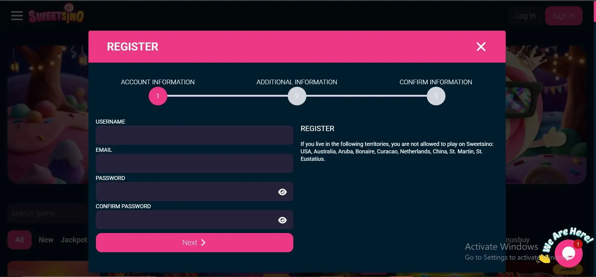sweetsino-casino-registration